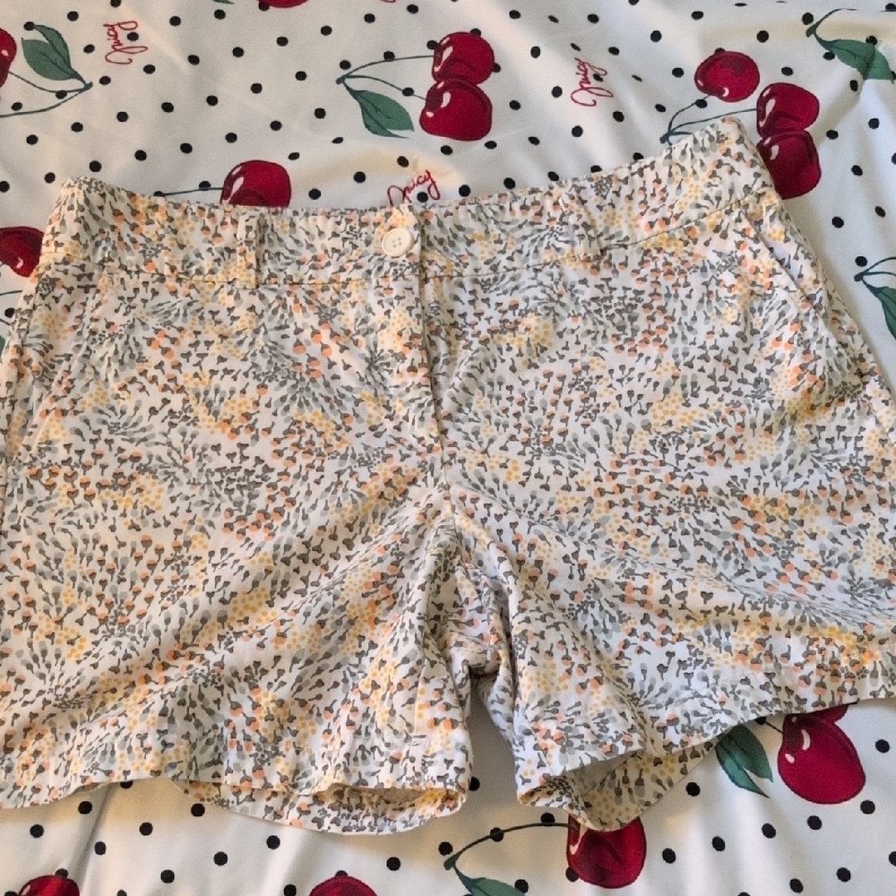 LOFT White and Orange Bermuda Shorts Classic Fit